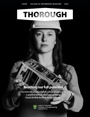 Cover of Thorough magazine with photo of female engineering student